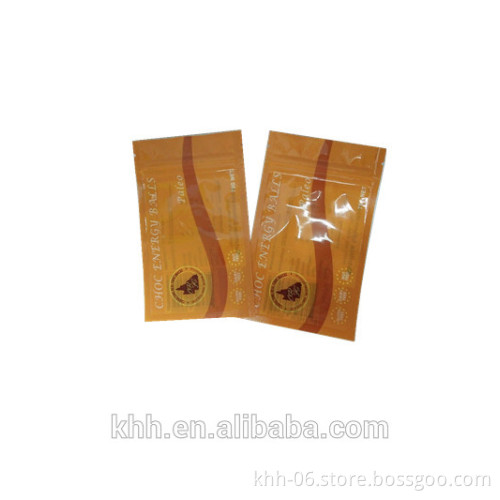 High quality custom printing three side seal ziplock bags for choc energy balls packaging bag